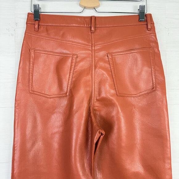 Aritzia Wilfred Melina Vegan Faux Leather Pants Size 10 Orange Straight Leg Fall - Picture 7 of 15